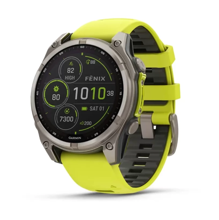 GARMIN fenix 8 – 51 mm, Solar Sapphire, Titanium Amp yellow/graphite silicone band