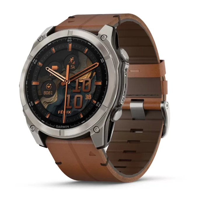 GARMIN fenix 8 – 51 mm, AMOLED Sapphire, Carbon grey DLC Chestnut leather band
