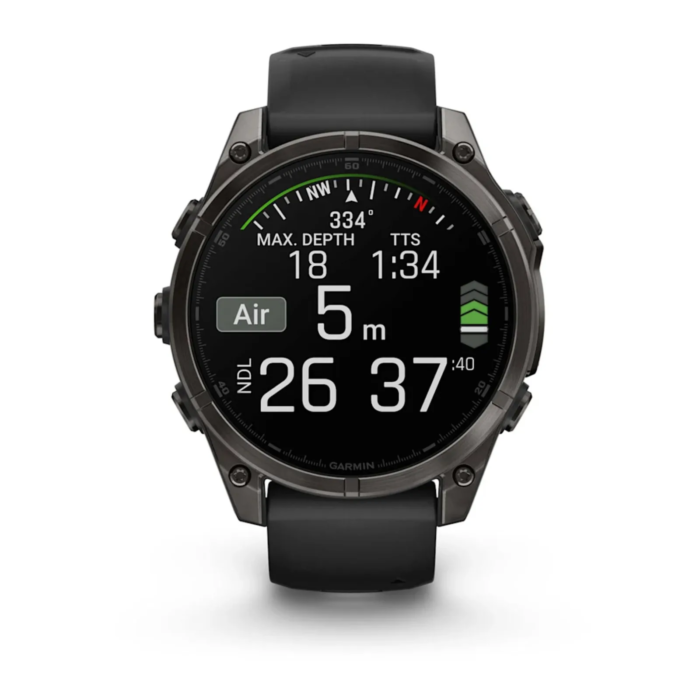 Garmin Fenix® 8 – 47 mm, AMOLED Sapphire, Carbon Grey DLC Titanium with Black/Gray Silicone Strap