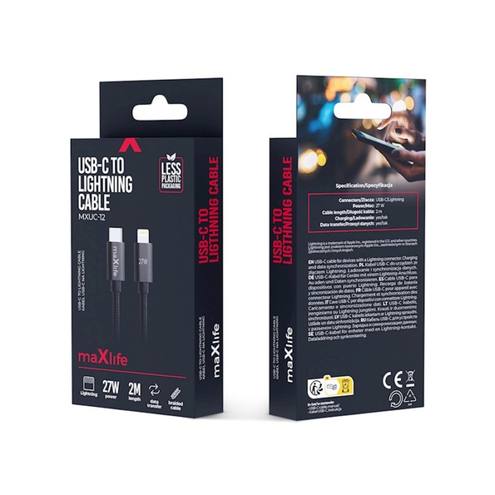 Кабел Maxlife 27W - Type C-Iphone 2m  кабел